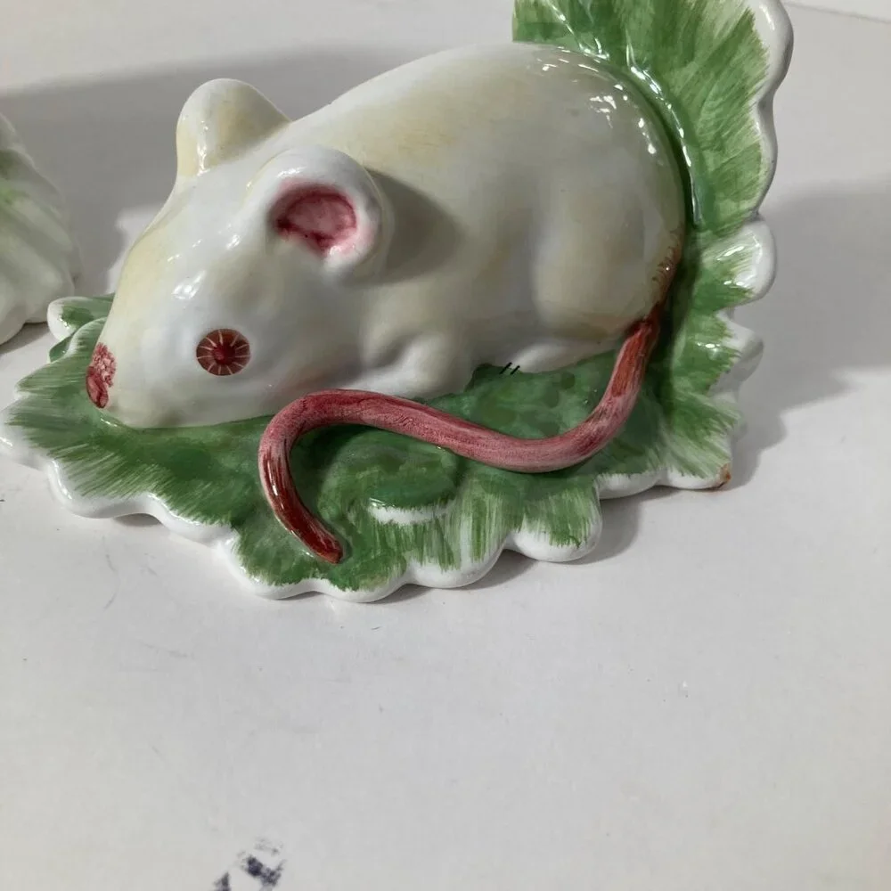 2‎ Italian Ceramic Mice Cabbage Figurines 4 x 5